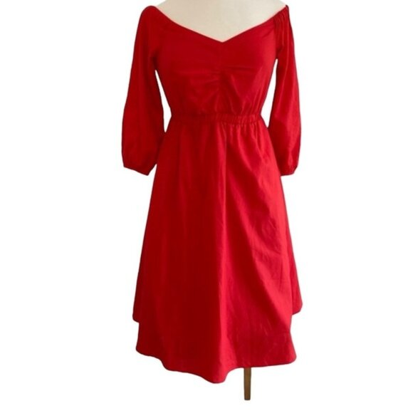 Anthropologie Klara off-shoulder dress full sleeve pockets V neck cotton 6Petite - Picture 2 of 14